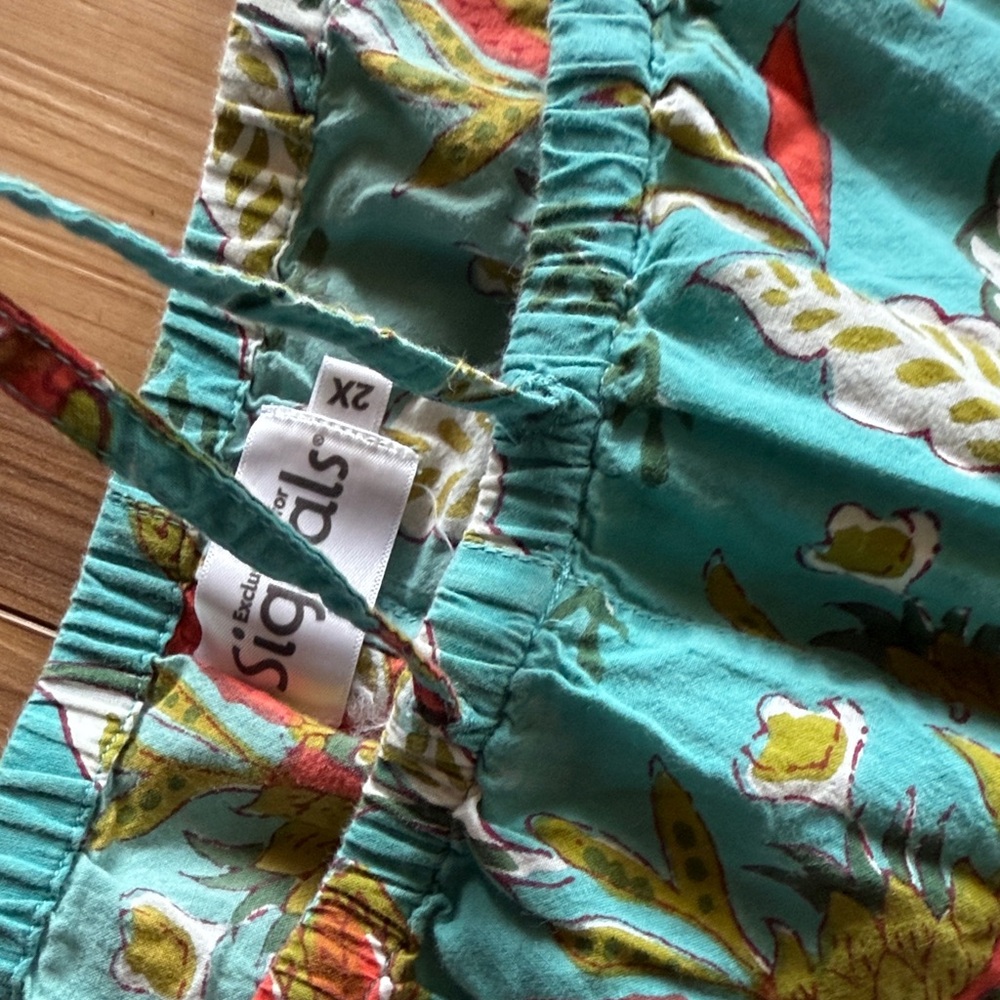 Signals Floral Women's Pajama Set - Teal and Red - Orange - Picture 4 of 6